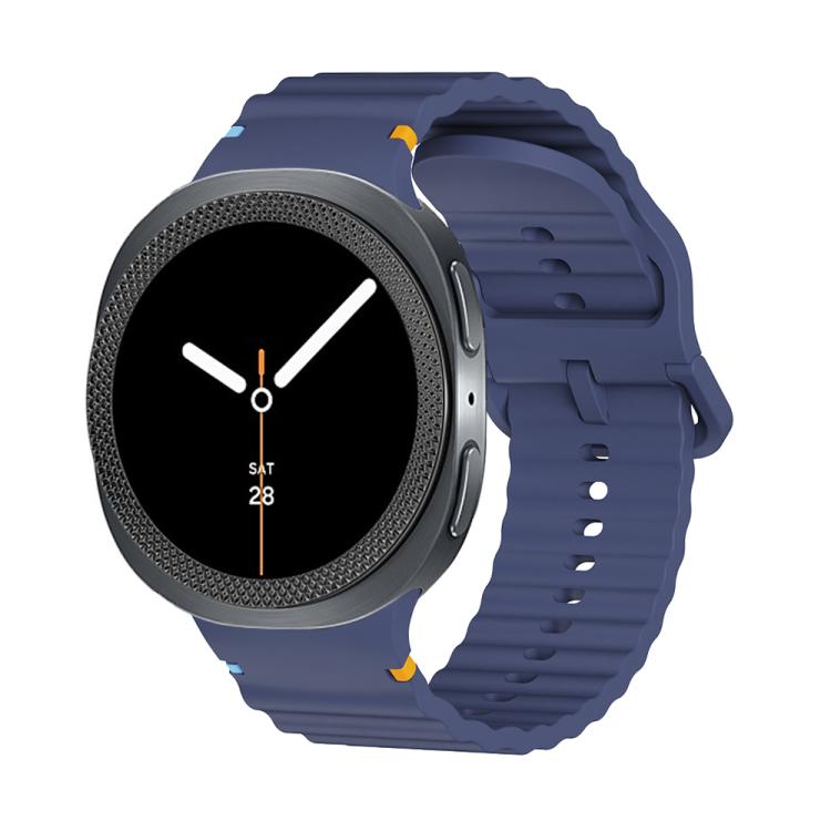 For Samsung Galaxy Watch8 40mm Rhombic Texture Bezel and Wavy Grain Stitched Color Buckle Silicone Watch Band(Midnight Blue Black)