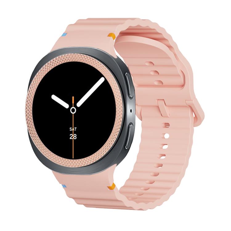 For Samsung Galaxy Watch8 40mm Rhombic Texture Bezel and Wavy Grain Stitched Color Buckle Silicone Watch Band(Pink Rose Gold)