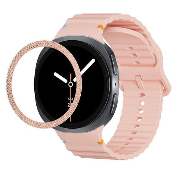 For Samsung Galaxy Watch8 40mm Rhombic Texture Bezel and Wavy Grain Stitched Color Buckle Silicone Watch Band(Pink Rose Gold)