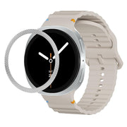 For Samsung Galaxy Watch8 44mm Rhombic Texture Bezel and Wavy Grain Stitched Color Buckle Silicone Watch Band(Starlight Silver)