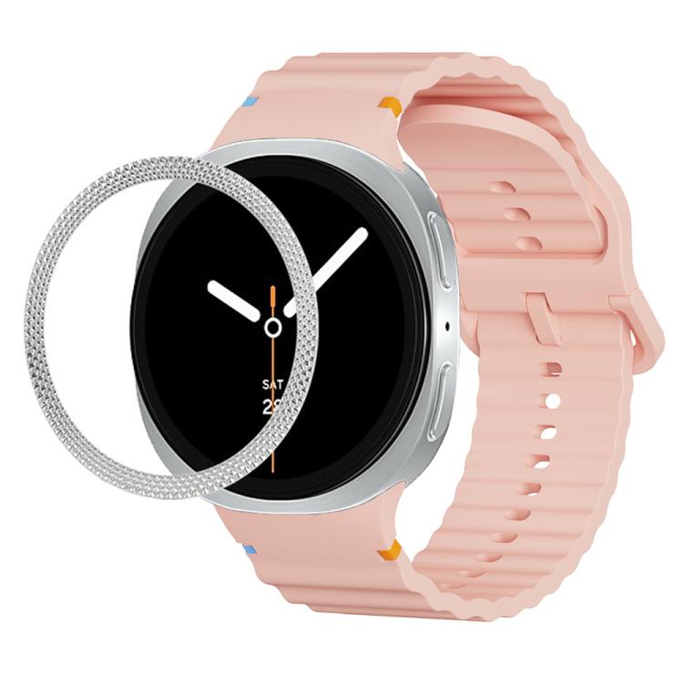 For Samsung Galaxy Watch8 44mm Rhombic Texture Bezel and Wavy Grain Stitched Color Buckle Silicone Watch Band(Pink Silver) - free shipping - PMC TechLife - Order now!