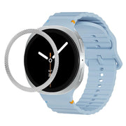 For Samsung Galaxy Watch8 44mm Rhombic Texture Bezel and Wavy Grain Stitched Color Buckle Silicone Watch Band(Light Blue Silver)