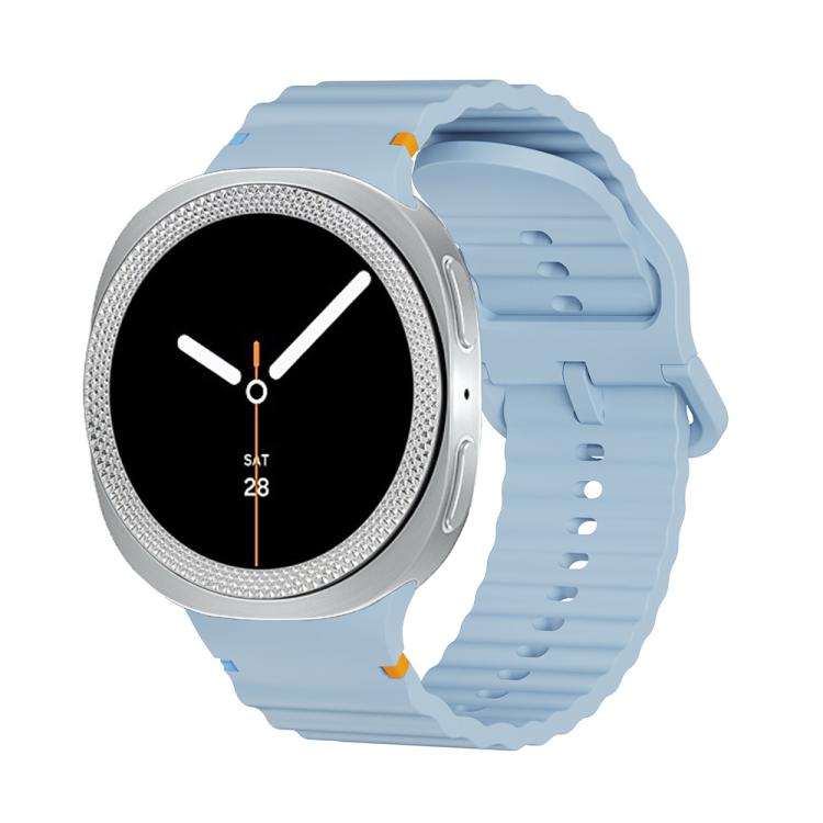 For Samsung Galaxy Watch8 44mm Rhombic Texture Bezel and Wavy Grain Stitched Color Buckle Silicone Watch Band(Light Blue Silver)