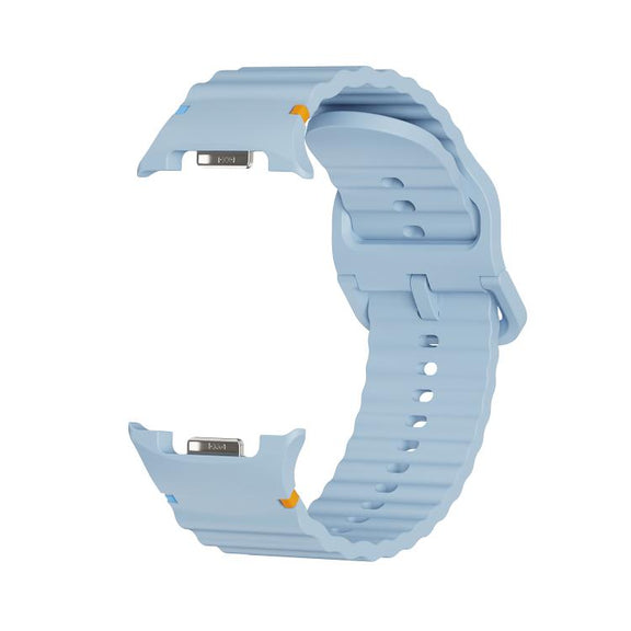 For Samsung Galaxy Watch8 44mm Rhombic Texture Bezel and Wavy Grain Stitched Color Buckle Silicone Watch Band(Light Blue Silver)