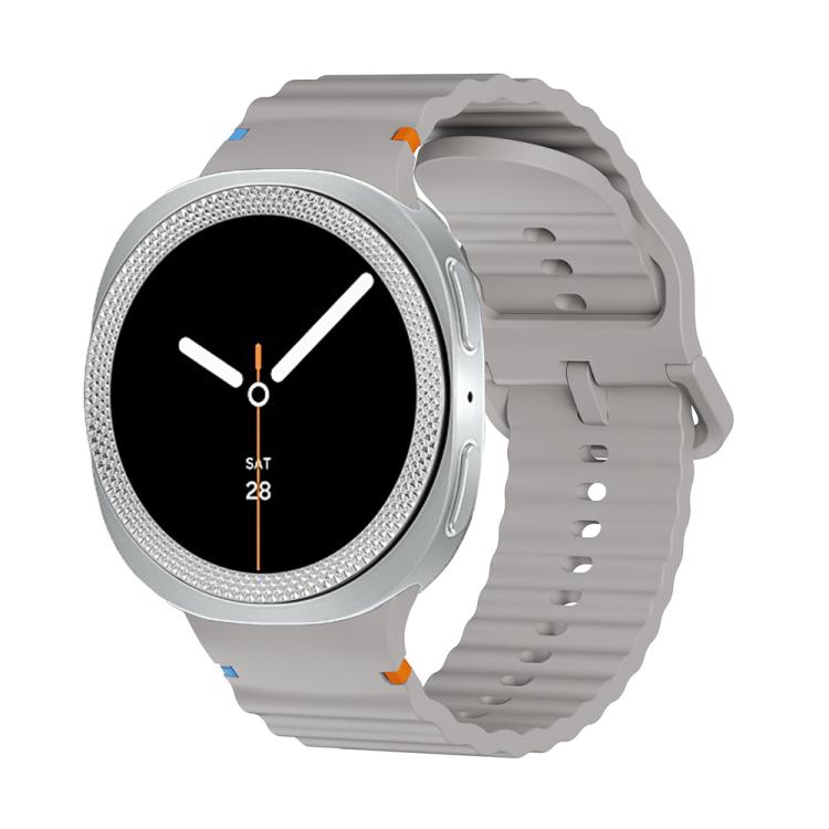 For Samsung Galaxy Watch8 44mm Rhombic Texture Bezel and Wavy Grain Stitched Color Buckle Silicone Watch Band(Gray Silver)