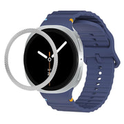 For Samsung Galaxy Watch8 44mm Rhombic Texture Bezel and Wavy Grain Stitched Color Buckle Silicone Watch Band(Midnight Blue Silver)