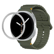 For Samsung Galaxy Watch8 44mm Rhombic Texture Bezel and Wavy Grain Stitched Color Buckle Silicone Watch Band(Army Green Silver) - free shipping - PMC TechLife - Order now!