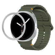 For Samsung Galaxy Watch8 44mm Rhombic Texture Bezel and Wavy Grain Stitched Color Buckle Silicone Watch Band(Army Green Silver)