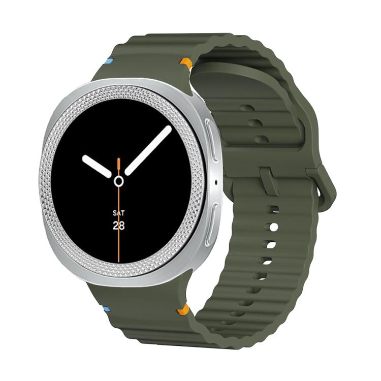 For Samsung Galaxy Watch8 44mm Rhombic Texture Bezel and Wavy Grain Stitched Color Buckle Silicone Watch Band(Army Green Silver)