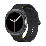 For Samsung Galaxy Watch8 44mm Rhombic Texture Bezel and Wavy Grain Stitched Color Buckle Silicone Watch Band(Black Black)