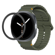 For Samsung Galaxy Watch8 44mm Rhombic Texture Bezel and Wavy Grain Stitched Color Buckle Silicone Watch Band(Army Green Black)