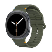 For Samsung Galaxy Watch8 44mm Rhombic Texture Bezel and Wavy Grain Stitched Color Buckle Silicone Watch Band(Army Green Black)