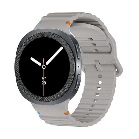 For Samsung Galaxy Watch8 44mm Rhombic Texture Bezel and Wavy Grain Stitched Color Buckle Silicone Watch Band(Gray Black)