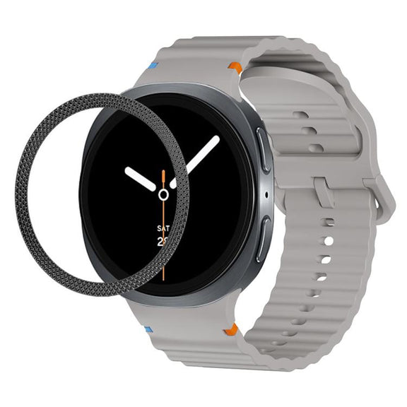 For Samsung Galaxy Watch8 44mm Rhombic Texture Bezel and Wavy Grain Stitched Color Buckle Silicone Watch Band(Gray Black)