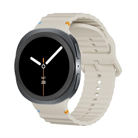 For Samsung Galaxy Watch8 44mm Rhombic Texture Bezel and Wavy Grain Stitched Color Buckle Silicone Watch Band(Beige Black)