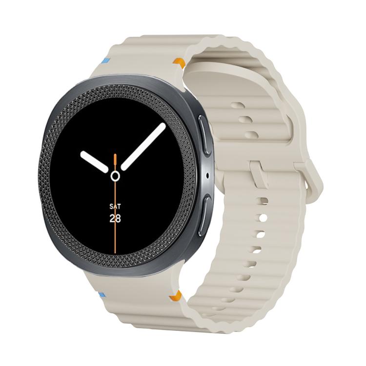 For Samsung Galaxy Watch8 44mm Rhombic Texture Bezel and Wavy Grain Stitched Color Buckle Silicone Watch Band(Beige Black)