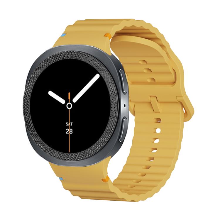 For Samsung Galaxy Watch8 44mm Rhombic Texture Bezel and Wavy Grain Stitched Color Buckle Silicone Watch Band(Yellow Black)