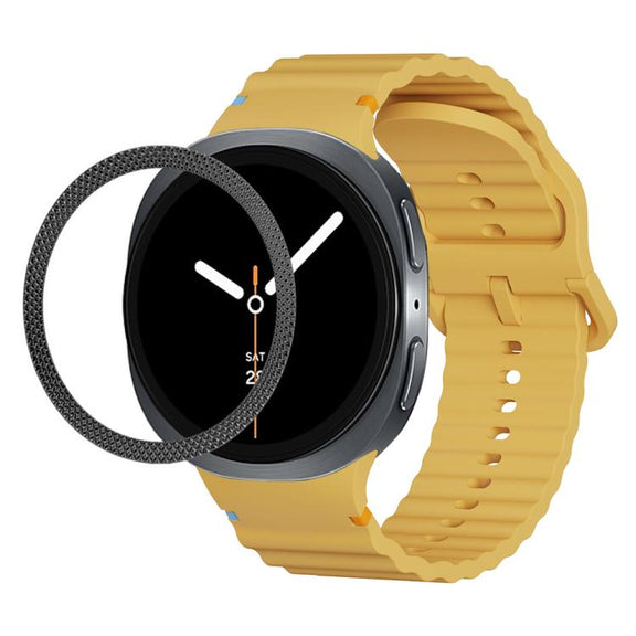 For Samsung Galaxy Watch8 44mm Rhombic Texture Bezel and Wavy Grain Stitched Color Buckle Silicone Watch Band(Yellow Black)
