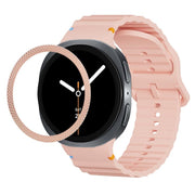 For Samsung Galaxy Watch8 44mm Rhombic Texture Bezel and Wavy Grain Stitched Color Buckle Silicone Watch Band(Pink Rose Gold)
