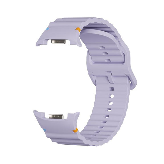 For Samsung Galaxy Watch8 44mm Diamond Bezel and Wavy Grain Stitched Color Buckle Silicone Watch Band(Purple Silver)