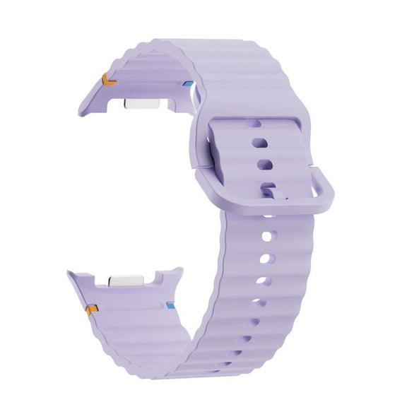 For Samsung Galaxy Watch8 44mm Diamond Bezel and Wavy Grain Stitched Color Buckle Silicone Watch Band(Purple Silver)