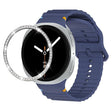 For Samsung Galaxy Watch8 44mm Diamond Bezel and Wavy Grain Stitched Color Buckle Silicone Watch Band(Midnight Blue Silver) - free shipping - PMC TechLife - Order now!