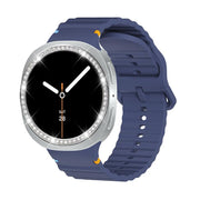 For Samsung Galaxy Watch8 44mm Diamond Bezel and Wavy Grain Stitched Color Buckle Silicone Watch Band(Midnight Blue Silver)