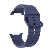 For Samsung Galaxy Watch8 44mm Diamond Bezel and Wavy Grain Stitched Color Buckle Silicone Watch Band(Midnight Blue Silver)