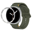 For Samsung Galaxy Watch8 44mm Diamond Bezel and Wavy Grain Stitched Color Buckle Silicone Watch Band(Army Green Silver) - free shipping - PMC TechLife - Order now!