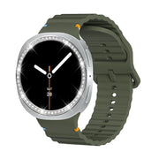 For Samsung Galaxy Watch8 44mm Diamond Bezel and Wavy Grain Stitched Color Buckle Silicone Watch Band(Army Green Silver)