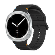 For Samsung Galaxy Watch8 44mm Diamond Bezel and Wavy Grain Stitched Color Buckle Silicone Watch Band(Black Silver)