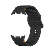 For Samsung Galaxy Watch8 44mm Diamond Bezel and Wavy Grain Stitched Color Buckle Silicone Watch Band(Black Silver)