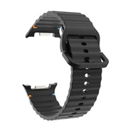 For Samsung Galaxy Watch8 44mm Diamond Bezel and Wavy Grain Stitched Color Buckle Silicone Watch Band(Black Silver)