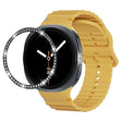 For Samsung Galaxy Watch8 44mm Diamond Bezel and Wavy Grain Stitched Color Buckle Silicone Watch Band(Yellow Black) - free shipping - PMC TechLife - Order now!