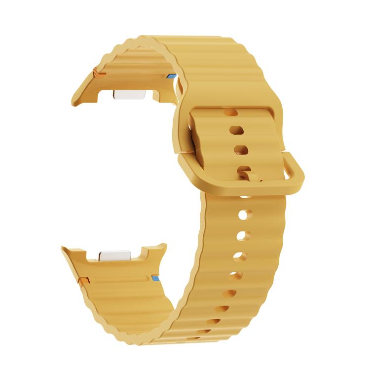 For Samsung Galaxy Watch8 44mm Diamond Bezel and Wavy Grain Stitched Color Buckle Silicone Watch Band(Yellow Black) - free shipping - PMC TechLife - Order now!