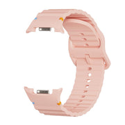 For Samsung Galaxy Watch8 40mm Diamond Bezel and Wavy Grain Stitched Color Buckle Silicone Watch Band(Pink Silver)