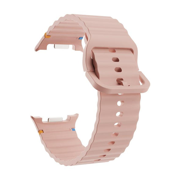 For Samsung Galaxy Watch8 40mm Diamond Bezel and Wavy Grain Stitched Color Buckle Silicone Watch Band(Pink Silver)