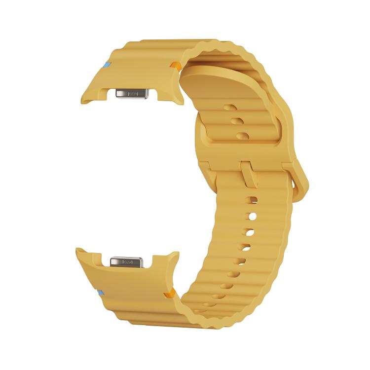 For Samsung Galaxy Watch8 40mm Diamond Bezel and Wavy Grain Stitched Color Buckle Silicone Watch Band(Yellow Silver)
