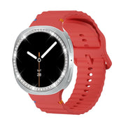 For Samsung Galaxy Watch8 40mm Diamond Bezel and Wavy Grain Stitched Color Buckle Silicone Watch Band(Red Silver)