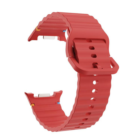 For Samsung Galaxy Watch8 40mm Diamond Bezel and Wavy Grain Stitched Color Buckle Silicone Watch Band(Red Silver)