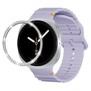 For Samsung Galaxy Watch8 40mm Diamond Bezel and Wavy Grain Stitched Color Buckle Silicone Watch Band(Purple Silver)