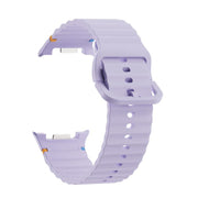 For Samsung Galaxy Watch8 40mm Diamond Bezel and Wavy Grain Stitched Color Buckle Silicone Watch Band(Purple Silver)