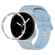 For Samsung Galaxy Watch8 40mm Diamond Bezel and Wavy Grain Stitched Color Buckle Silicone Watch Band(Light Blue Silver)