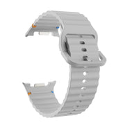 For Samsung Galaxy Watch8 40mm Diamond Bezel and Wavy Grain Stitched Color Buckle Silicone Watch Band(Gray Silver)