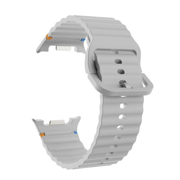 For Samsung Galaxy Watch8 40mm Diamond Bezel and Wavy Grain Stitched Color Buckle Silicone Watch Band(Gray Silver)