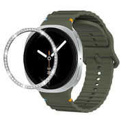 For Samsung Galaxy Watch8 40mm Diamond Bezel and Wavy Grain Stitched Color Buckle Silicone Watch Band(Army Green Silver)