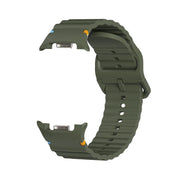 For Samsung Galaxy Watch8 40mm Diamond Bezel and Wavy Grain Stitched Color Buckle Silicone Watch Band(Army Green Silver)
