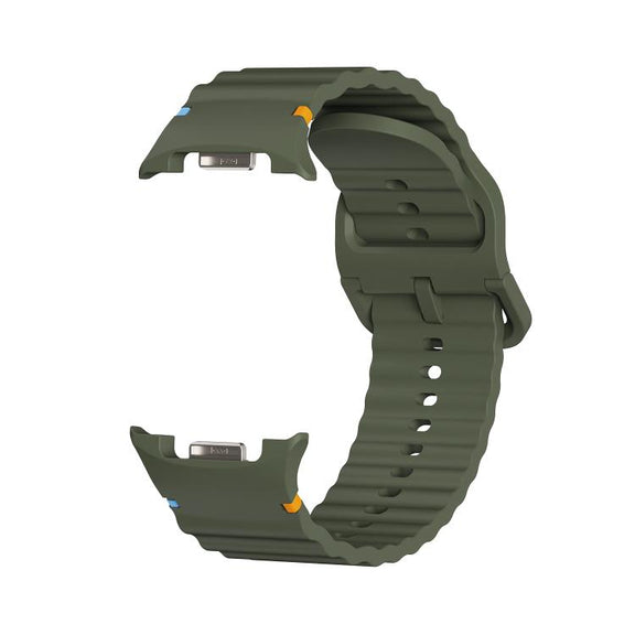 For Samsung Galaxy Watch8 40mm Diamond Bezel and Wavy Grain Stitched Color Buckle Silicone Watch Band(Army Green Silver)