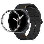 For Samsung Galaxy Watch8 40mm Diamond Bezel and Wavy Grain Stitched Color Buckle Silicone Watch Band(Black Black)