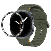 For Samsung Galaxy Watch8 40mm Diamond Bezel and Wavy Grain Stitched Color Buckle Silicone Watch Band(Army Green Black)